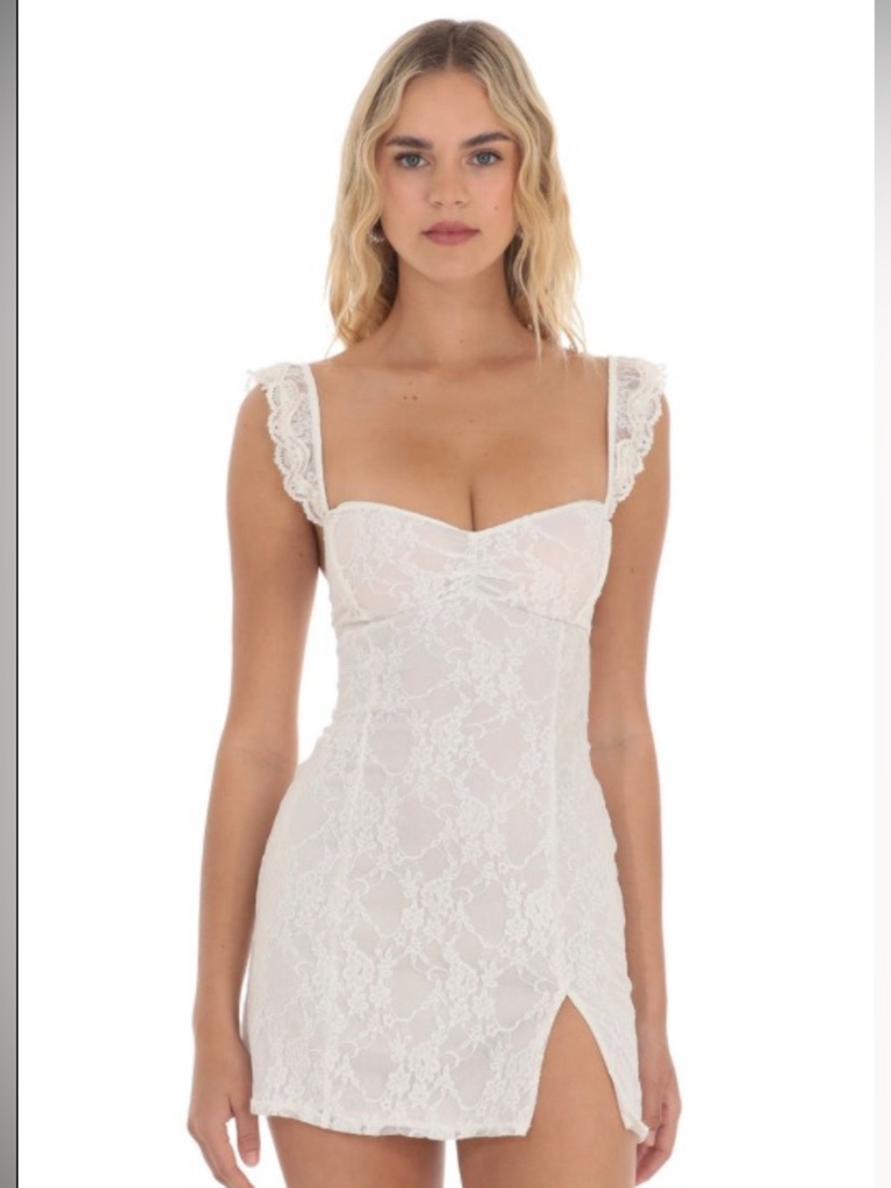 Lucy In The Sky Sweetheart neck lace dress White mini lace up open back small